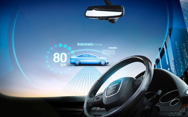 蓝色天空 人工智能 无人驾驶 未来概念汽...