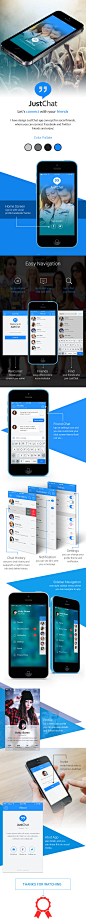 JustChat iOS app concept : I have design JustChat app concept for social friends,where you can connect Facebook and Twitterfriends and enjoy!