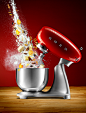 Christmas Cake Dough Mixing - SMEG : Series of images commissioned by SMEG. Ingredients for a Christmas cake cascading into a bowl of a stylish dough mixer by SMEG.