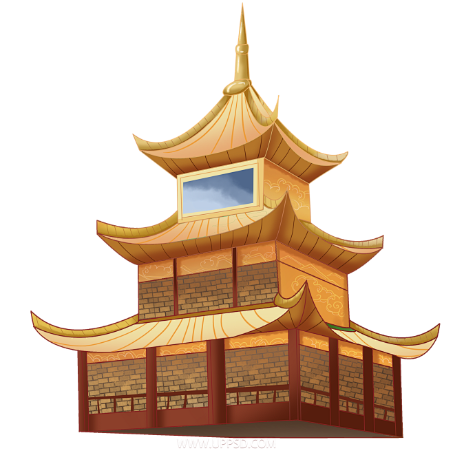 国潮建筑插画PNG