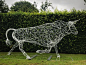 Mild Steel Garden Or Yard / Outside and Outdoor sculpture by sculptor Charles Elliott titled: 'Running Bull (Outsize Steel Rod Outdoor sculpture)'