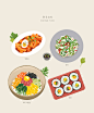 寿司年糕 韩国拌饭 韩式食谱 手绘食品插图插画设计PSD ti195a11215