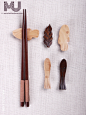 日式筷子架/筷托 木制手工雕制 原木餐具配件 小鱼叶子 杂货zakka