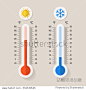 Celsius and fahrenheit meteorology thermometers measuring heat and cold, vector illustration. Thermometer equipment showing hot or cold weather.