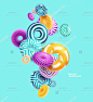 e249|矢量EPS时尚3D立体几何图形状液态气泡礼盒海报装饰设计素材-淘宝网