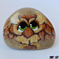 .wise old owl painted rock
