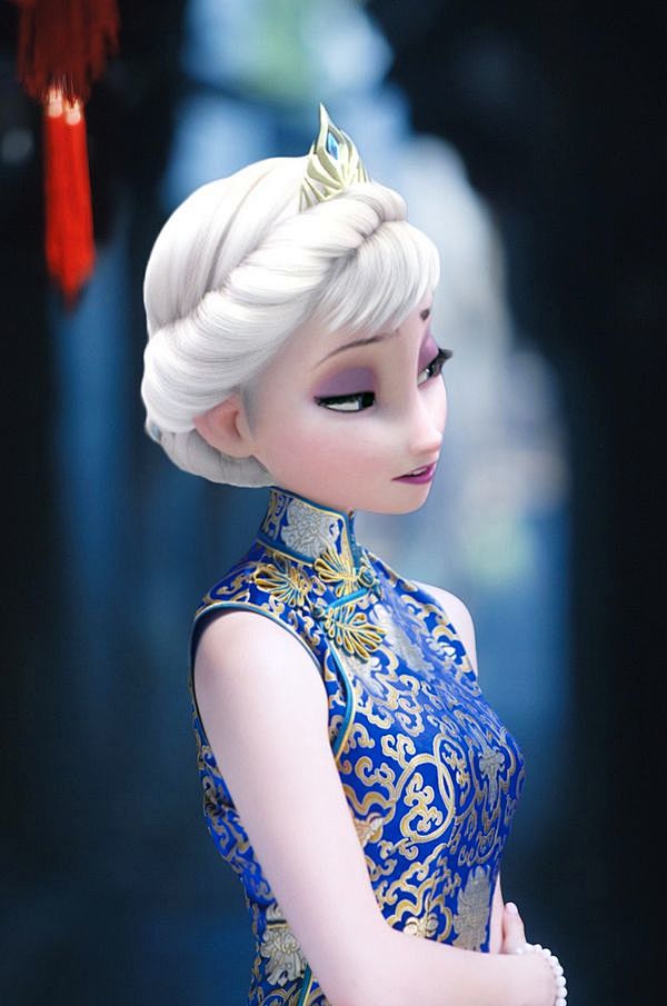 《冰雪奇缘》Elsa Anna穿上中国旗...