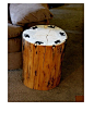 Love this idea for decorating stump seating around the fire pit. Paint the tops with glow-in-the-dark to avoid tripping over stumps at night.   (Black Bear Furniture - Tree Stump Table - Reclaimed Wood Furniture - Rustic Cabin Decor)