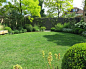 Large Garden in Barnes : An elegant and planterly solution for an unusual 150m² garden with an irregular layout including a long 20 metre passageway leading to the main garden. The  passageway from the house is paved in