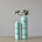 花瓶摆件 现代简约家居饰品 陶瓷花瓶创意花器 粉蓝绿色长瓶漫绿-淘宝网