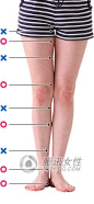 【美腿的标准】美腿就是，有5处并拢，4处空隙的腿。具体来说，就如以下图片所示，标有○的5处(大腿，膝，腓，脚脖子内侧，脚尖)左右紧贴在一起，标有×符号的4处(大腿和根儿之间，大腿和膝之间，膝和腓之间，腓和脚脖子之间)是处于分开的状态。你呢？