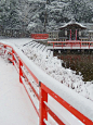 Shimogamo shrine in snow, Kyoto, Japan