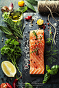 deliciousstuffs:Delicious  portion of  fresh salmon fillet  with aromatic herbs,