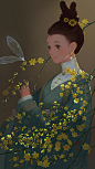 莳花--迎春 | 铜钱---盆栽的栀子 - 原创作品 - 涂鸦王国插画