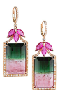 {Jewels} Watermelon Tourmaline, Rubellite, Gold & Diamond Earrings #jewellery