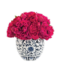 Peony (RF056): Peony, Red Beauty, Blue White Porcelain Vase, 13wx13dx13h: 