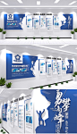 大型蓝色企业简介文化墙办公室励志文化宣传栏设计CDR/AI模板素材