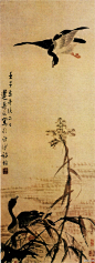 清 边寿民《芦雁图》纵128.7厘米，横49.1厘米。北京故宫博物院藏。