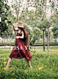 LISA YU原创波西米亚印花雪纺吊带过膝连衣裙  设计 新款 2013