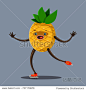 Cute Pineapple cartoon character skating on ice rink. Illustration of winter sport and eating healthy. Vector flat funny fruit icon with emotion isolated on background.