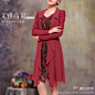 40多女人穿的衣服: 春装新款2014韩版假两件修身显瘦长袖大码红色蕾丝碎花雪纺连衣裙
