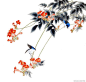 PNG免抠丨中国古风工笔画牡丹梅花鹿孔雀鸟花卉PS设计素材