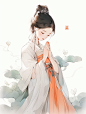 Beauty Prayer Drawing,Hands Together,Song Dynasty Costume,Qi Baishi Style,Bright Colour,Ancient Costume,Chinese Ink Painting,Chinese Ink Painting,Brushstrokes,White Cloth,Brushstrokes,White Cloth