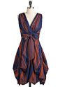 Here in My Carnival Dress in Earth by Eva Franco - Mid-length, Blue, Orange, Stripes, Belted, Casual, Empire, Sleeveless, Fall, Party, Vintage Inspired