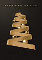 金色彩带 圣诞金球 黑色背景 圣诞海报设计PSD tid277t000870