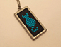 Blue Cat Cross Stitch Necklace - Silver