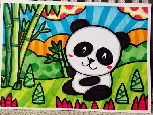 儿童画 熊猫