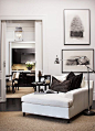 Black, white, and brown living room vignette.:
