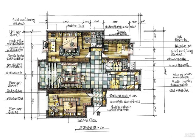 一套手绘室内设计方案