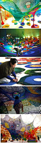 Japanese-born fiber artist Toshiko Horiuchi MacAdam's crocheted playgrounds for children