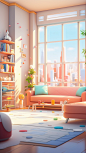 C4D, nterior design, living room, bright colors, winter, chinese new year, diorama, cartoon, cute, clean background, 2. 5D, OC rendering, OC ray tracing, Glossy super detail