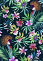 Crowned Crane pattern : pattern with flowers and birds for interior and fashion.  #水彩#