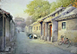 黄有维-水彩画《北京老胡同》 
