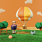 Image may contain: grass, hot air balloon and cartoon