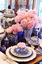 Blue and white, blue willow, peonies,