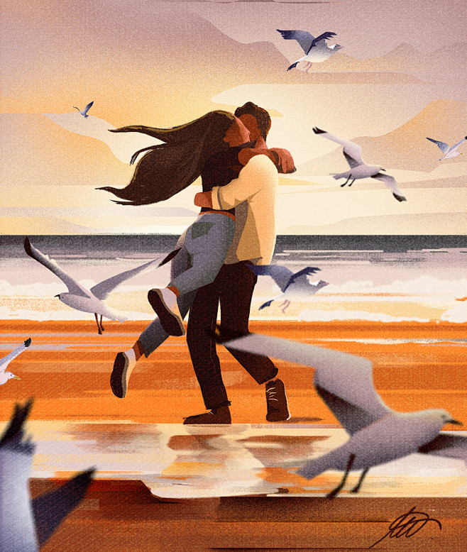 情侣 鸟 海边 大海 海鸥 天空