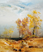 在秋季，油画艺术背景的树木