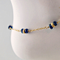 Kyanite Gemstone Nautical Anklet Monaco Blue Stardust Bead Delicate Chain Ankle Bracelet Gold Jewelry Complimentary Shipping