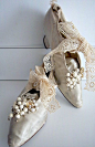 Victorian Edwardian Antique Wedding Silk Shoes Slippers Circa 1902