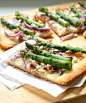 Asparagus Flatbread Pizza with Serrano Ham, Onion and Feta