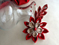 Hair Clip - Red and Gold Kanzashi Flower by Lihini Creations