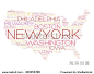 USA Map word cloud with most important cities