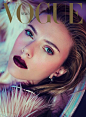 SCARLETT JOHANSSON VOGUE MEXICO EDITORIAL COVER STORY COVER SHOOT GLAM GLAMOROUS DEEP BERRY LIPS LIPSTICK BEAUTY LOOSE WAVY WAVES HAIR Photo...