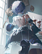 Anime 1172x1500 anime anime girls Re:Zero Kara Hajimeru Isekai Seikatsu Rem (Re:Zero) Fajyobore maid maid outfit cleaning vertical blue hair