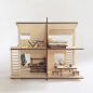 Wooden doll's house with roof : Wooden dolls house laser cutted, flat packed, easy to assemble and carry.  With this simple and modern house, the children can easily play with playmobil, sylvanian, and other small doll (size between 8 - 10 cm)  This house