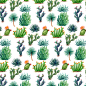 水彩仙人掌插画 平铺植物背景 png元素免扣 patterns02